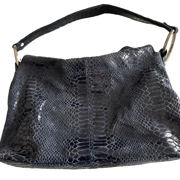 Vintage Alfani Leather Croc Embossed Blue 100% Leather suede lined Bag y2k retro - Picture 9 of 16